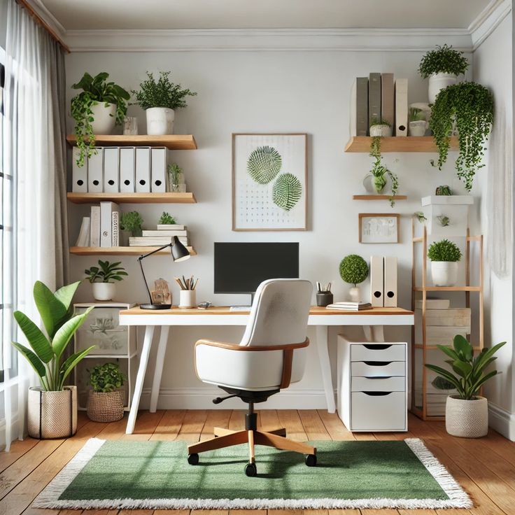 Bright modern office workspace with ergonomic chair and organised desk setup